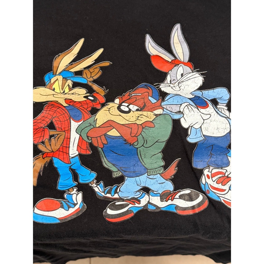 Looney Tunes Graphic Tee 90s Streetwear Bugs Bunny Taz Black Shirt 3XL